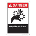 Signmission ANSI Danger Sign, Keep Hands Clear, 10in X 7in Rigid Plastic, 7" W, 10" L, Landscape OS-DS-P-710-L-19868